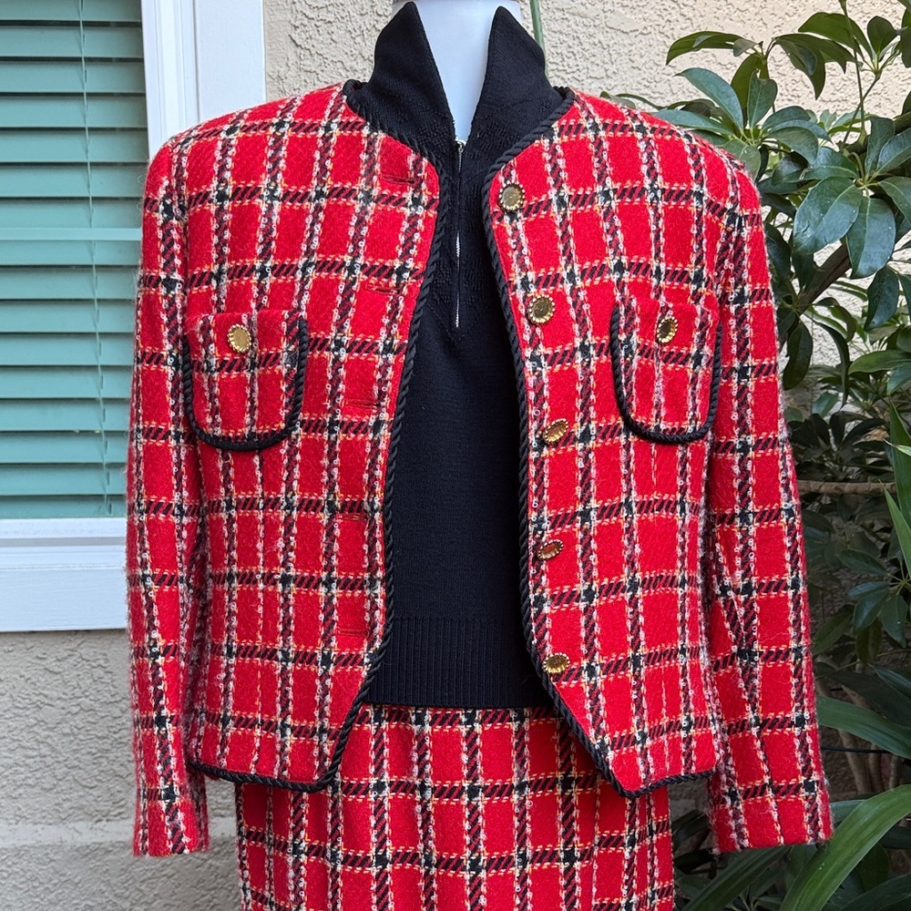 Vintage Multicolored Evan Picone Plaid Tweed Wool Blazer and Skirt Set - Picture 7 of 15